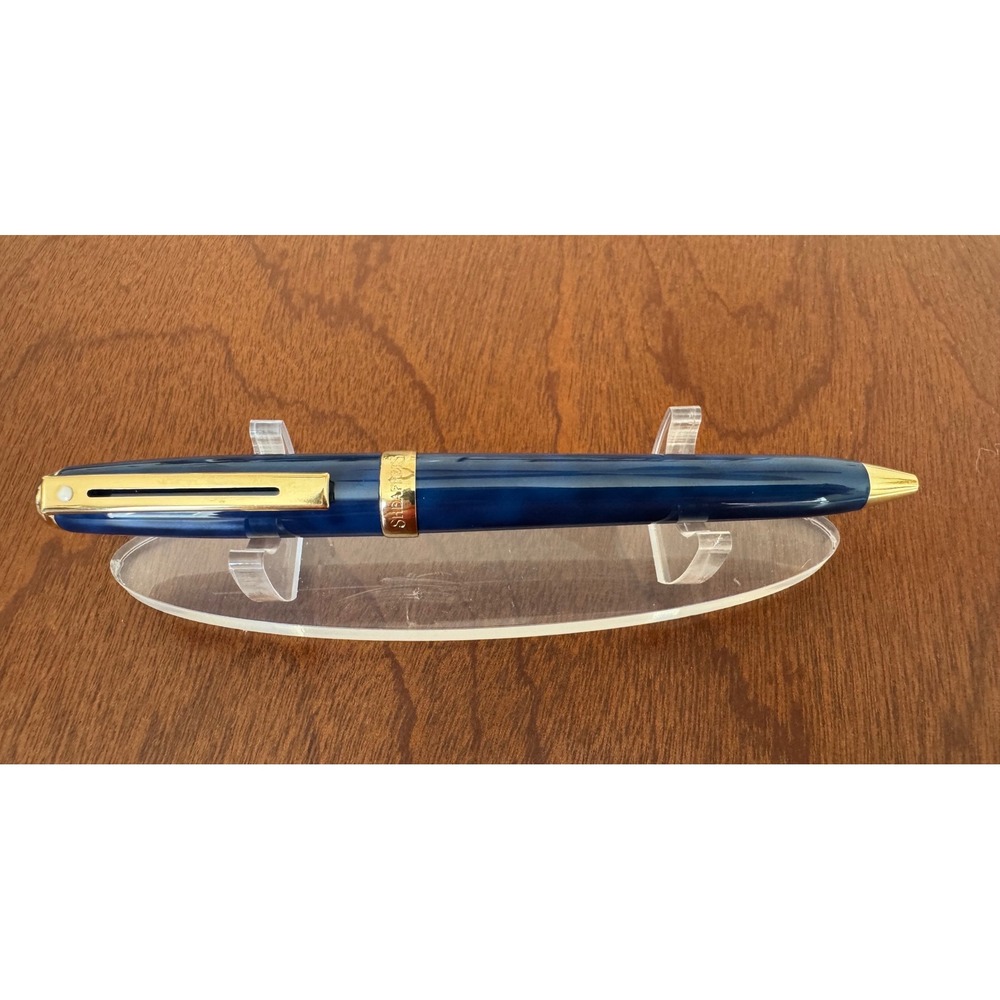 Vintage Sheaffer Prelude White Dot Blue Marble with Gold Trim Rollerball Pen